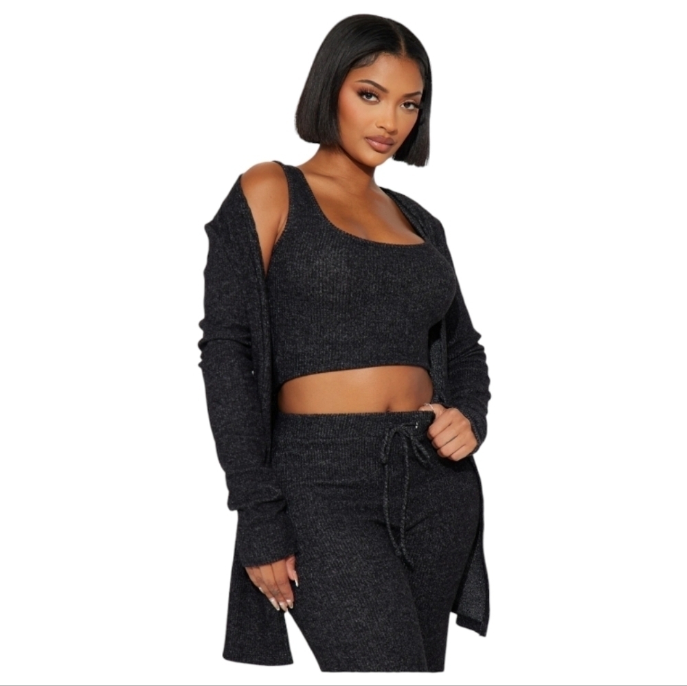 Fashion Nova Cozy & Comfy Black Three Piece Pantset, Sz 1X - Picture 2 of 7